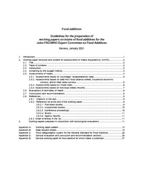 Guidelines for the preparation of working papers on intake of food additives for the Joint FAO/WHO Expert Committee on Food Additives