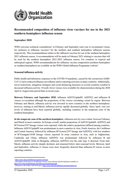 Recommended composition of influenza virus vaccines for use in the 2013 southern hemisphere influenza season