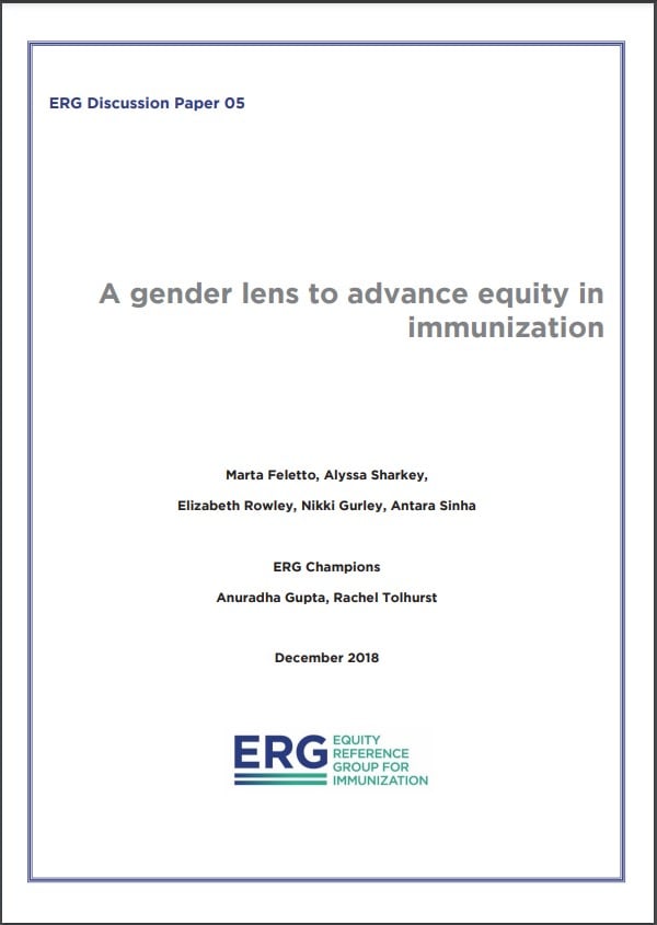 A gender lens to advance equity in Immunization ERG Discussion paper: A gender lens to advance equity in immunization cover image