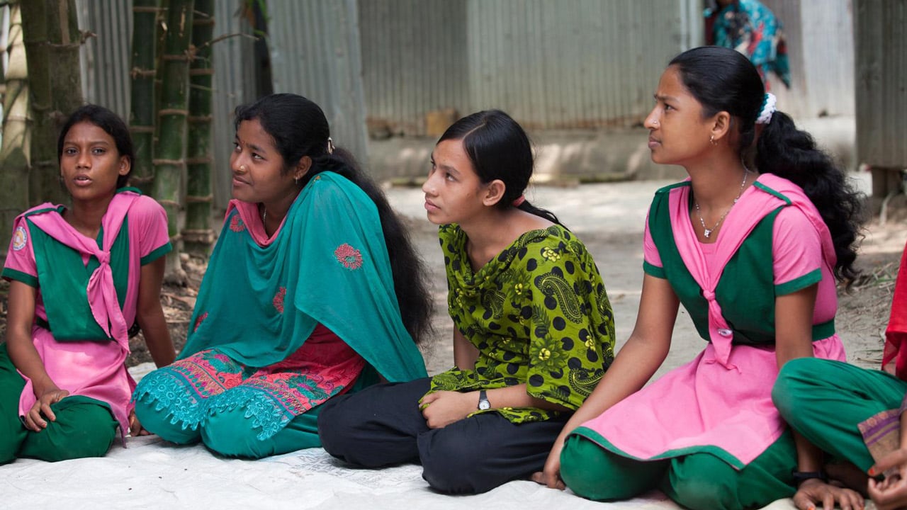 Adolescent girls from the local community participate in an awareness building session on child marriage, Bangladesh